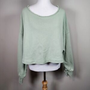 Kuwallatee Sweatshirt Womens Medium Large Raw Hem Cropped Streetwear Mint Pastel
